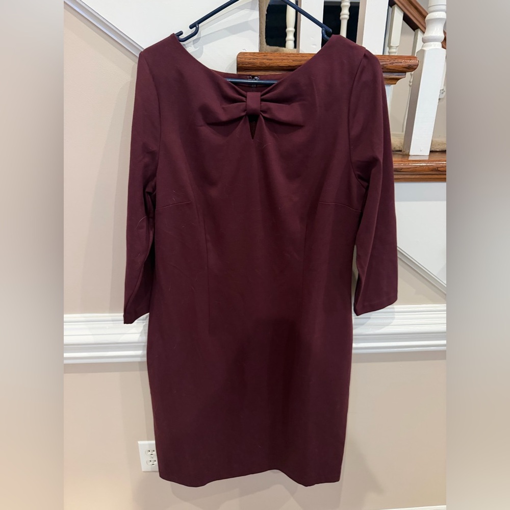 Talbots Maroon Long-Sleeve Dress with Front Bow